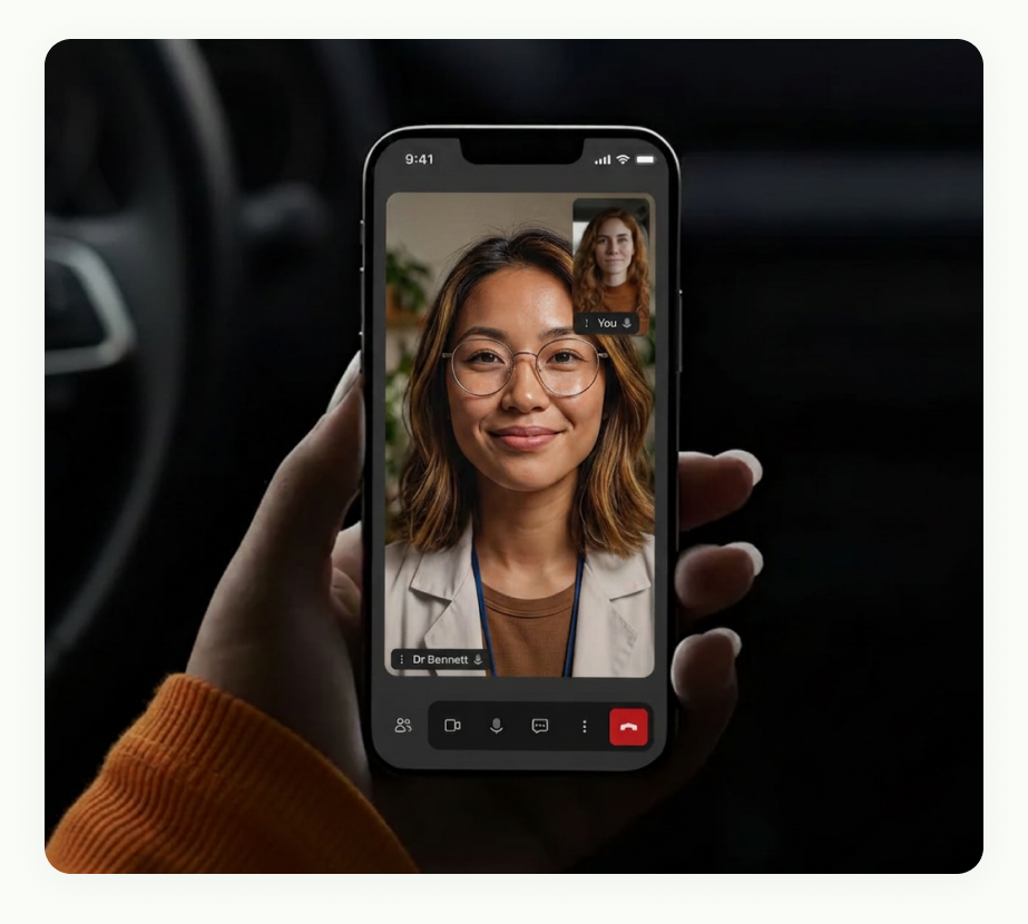 Person holding a phone on a video consultation with a therapist